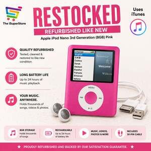 Refurbished Apple iPod Nano 3rd Generation 8GB Pink- New Bsttery - 1 YR CPS Warr